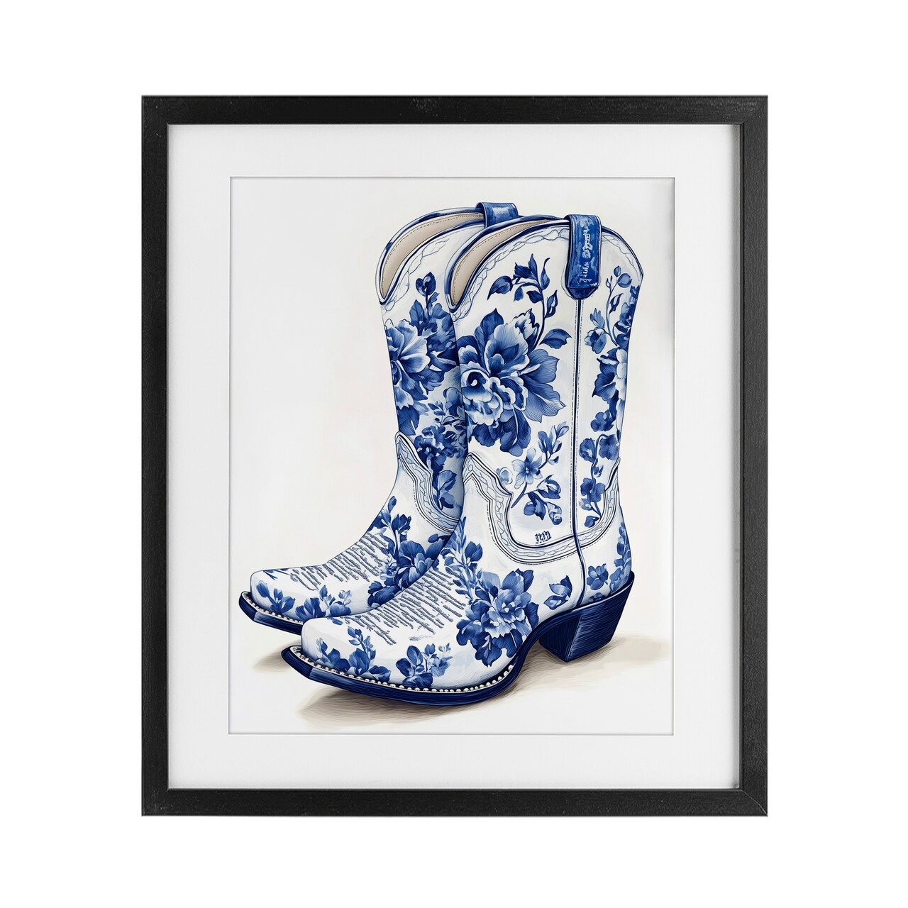 Stupell Industries Blue Chinoiserie Cowboy Boots Framed Print Under Glass, design by Heidi Kuntz